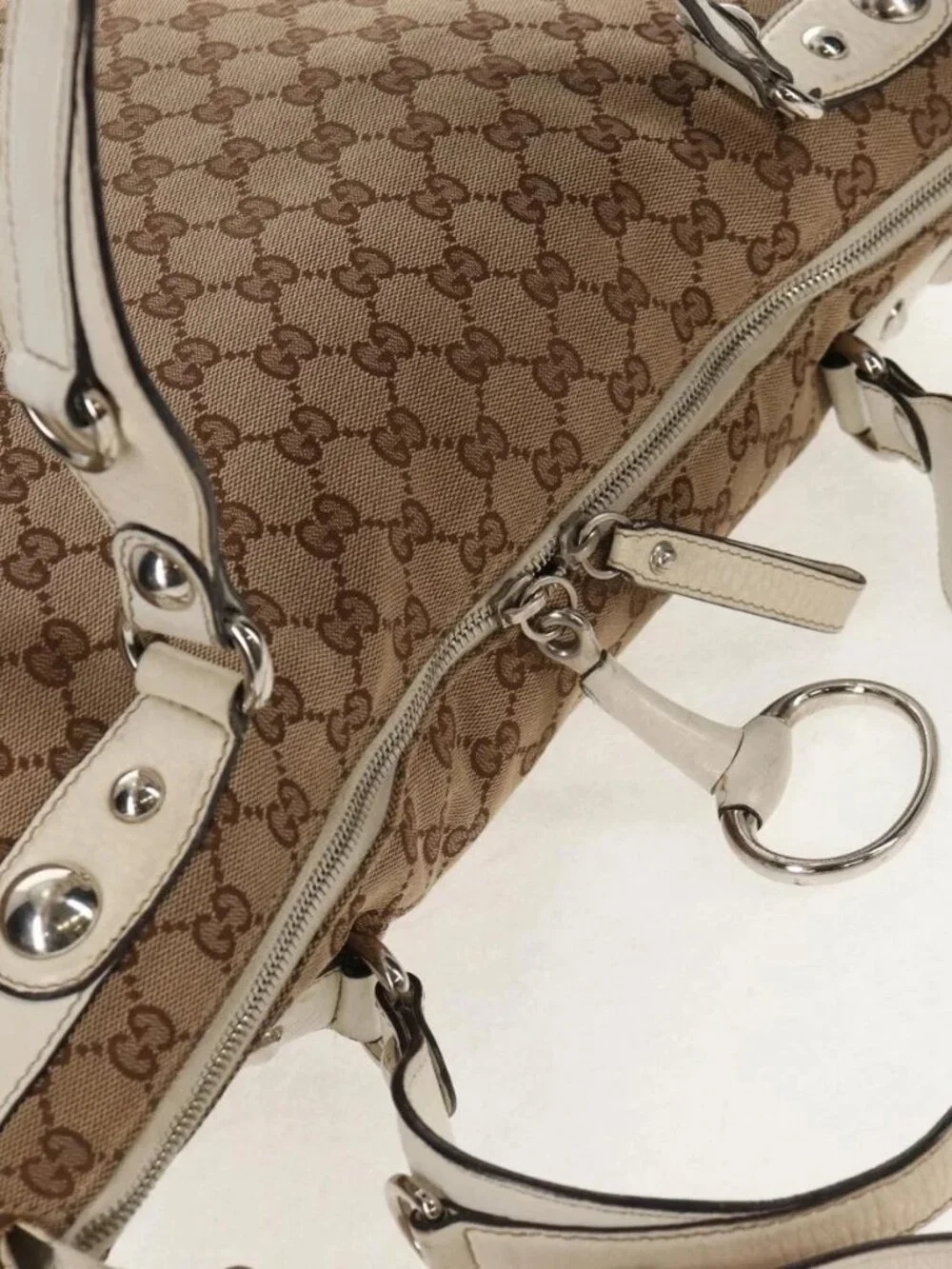 GUCCI GG Canvas Hand Bag 2way Beige White Auth ep10950